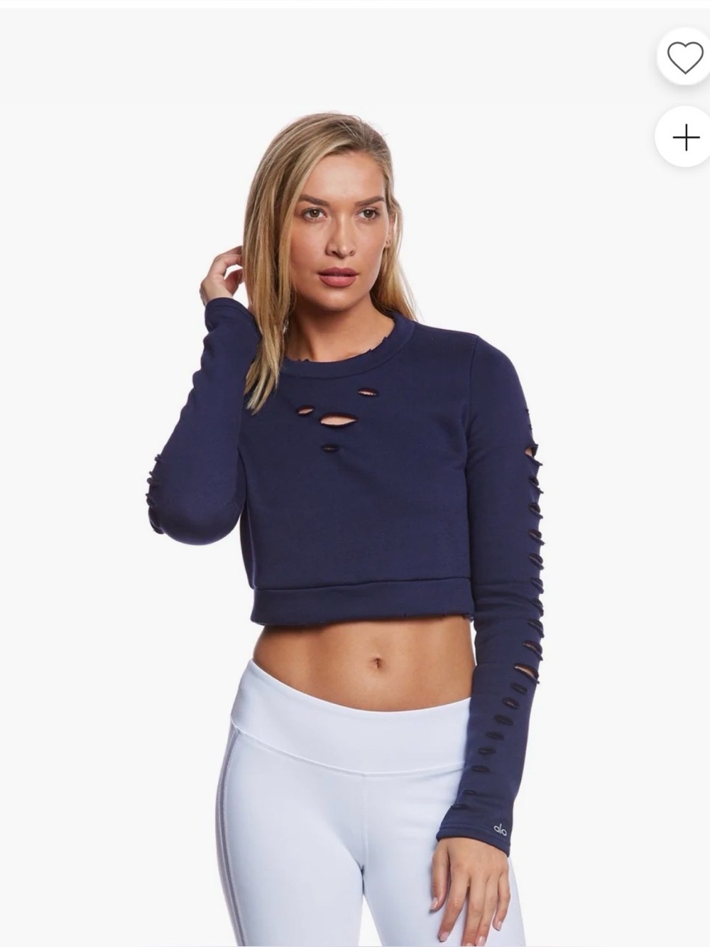ALO Yoga Navy Cropped Slashed Sleeve Sweatshirt